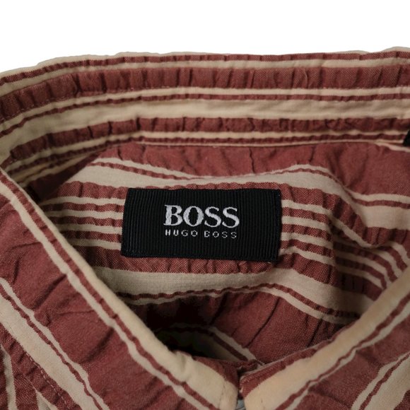 Hugo Boss Men's L Vintage Burgendy Striped Button Down Shirt - Picture 9 of 15